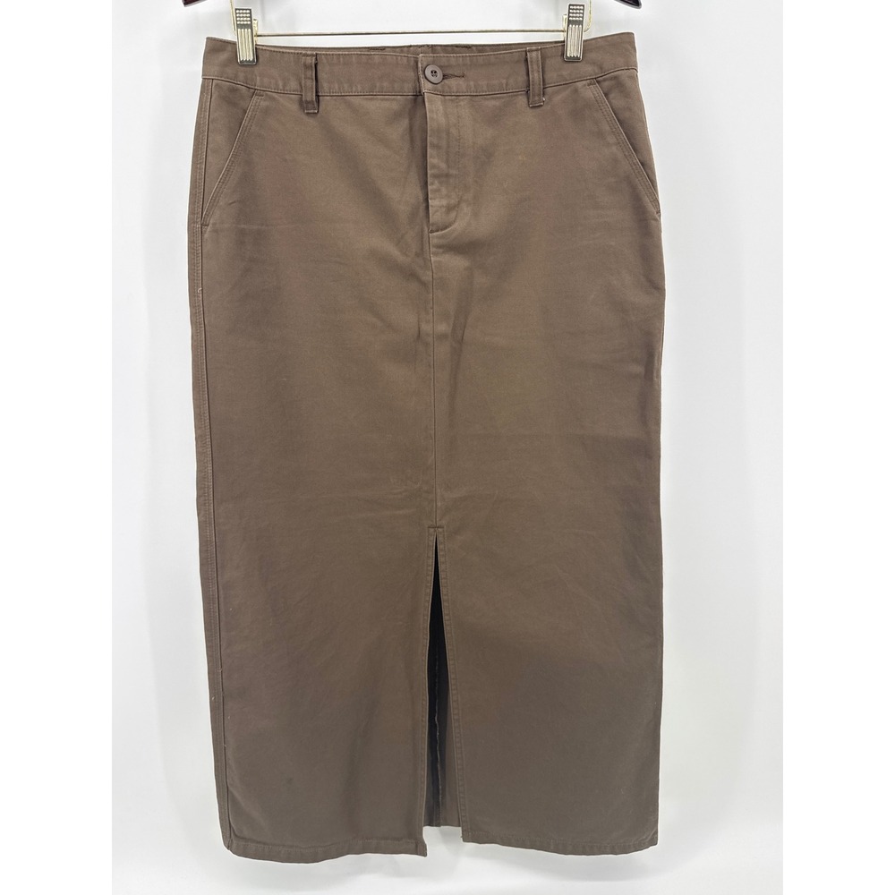 Gap Hutton Brown Cotton Straight Maxi Skirt with Front Slit Size 10